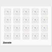 Whimsical Blue Wavy Frame Cream Wedding Quadratischer Aufkleber (Blatt)