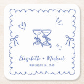Whimsical Blue Wavy Frame Wedding Rechteckiger Pappuntersetzer (Vorderseite)