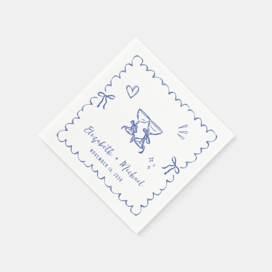 Whimsical Blue Wavy Frame Wedding Serviette (Ecke)