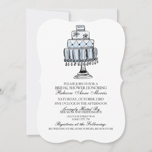 Whimsical Blue Wedding Cake Brautparty Einladung (Vorderseite)