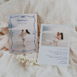 Whimsical Blue Wedding Foto Dankeskarte<br><div class="desc">Whimsical Blue Illustriert Frame,  2 Foto Hochzeit danke Ihnen Karte. Funktionen,  handgezeichneter Rahmen mit Bögen und Herzelementen,  Textzeilen für Ihre Namen und personalisierte Nachricht auf hellblauem Hintergrund. Schriftart und illustrierte Rahmenfarbe können individuell angepasst werden.</div>