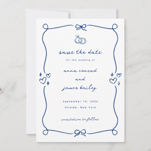 Whimsical Blue Wedding Foto Save the Date Einladung (Vorderseite)