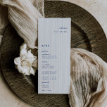Whimsical Blue Wedding Platzkarte Menu Menükarte<br><div class="desc">Whimsical Blue minimalistisch,  Hochzeitsgast Platzkarte und Menü. Features,  Französisch Blaue Typografie und hellblaue Streifen Muster Hintergründe. Schriftart und Hintergrundfarbe können angepasst werden. Bitte beachten Sie: Die Namen der Gäste müssen einzeln eingegeben und in den Warenkorb aufgenommen werden.</div>