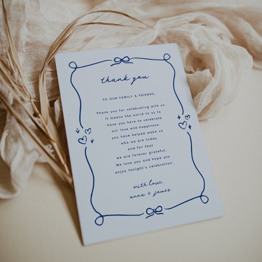 Whimsical Blue Wedding Reception Table Vielen Dank Dankeskarte