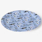 Whimsical Blue White Black Cartoon Katzenmuster Pappteller (Schrägansicht)