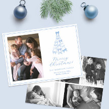 Whimsical Blue White Bows Frohe Weihnachts-Foto