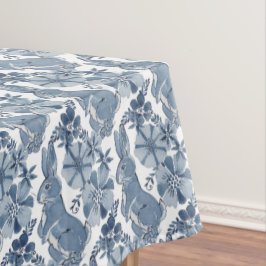 Whimsical Blue White Bunny Rabbit Floral Muster Tischdecke