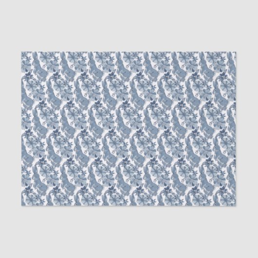 Whimsical Blue White Bunny Rabbit Floral Oaster Seidenpapier (Vorderseite)