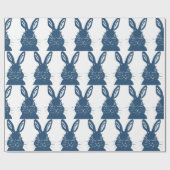 Whimsical Blue & White Bunny Rabbit Ostermuster Geschenkpapier (Flach)