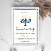 Whimsical Blue & White Hand Drawn Hanukkah Party   Einladung