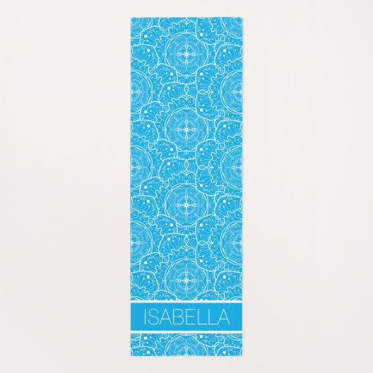 Whimsical Blue White Mandala Muster Personalisiert Yogamatte (Rückseite)