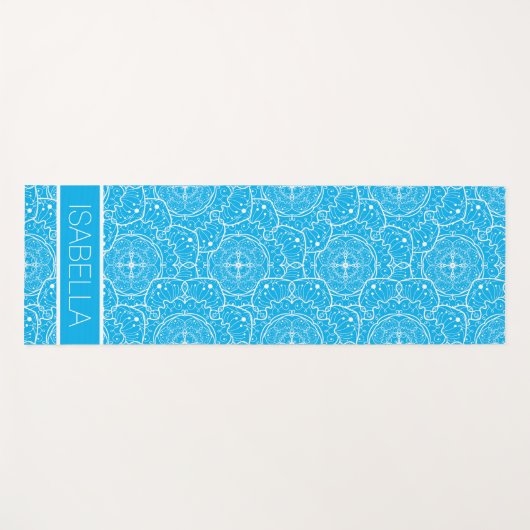 Whimsical Blue White Mandala Muster Personalisiert Yogamatte (Vorderseite (Horizontal))