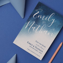 Whimsical Blue White Snowflake Elegante Hochzeit Ankündigungspostkarte