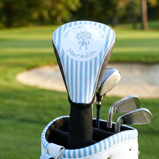 Whimsical Blue White Stripe Preppy Mom Established Golf Headcover