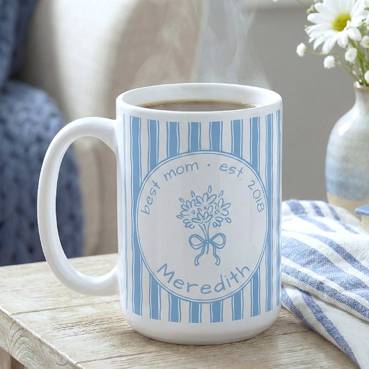 Whimsical Blue White Stripe Preppy Mom Established Kaffeetasse