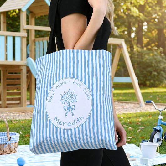 Whimsical Blue White Stripe Preppy Mom Established Tasche