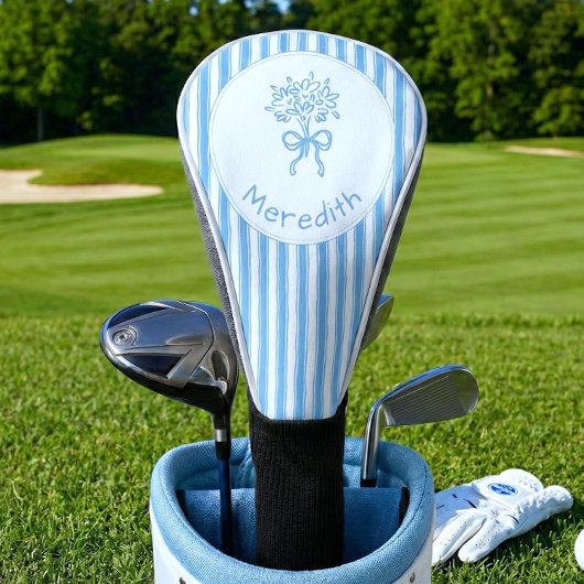 Whimsical Blue White Stripe Preppy Monogram Golf Headcover