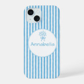 Whimsical Blue White Stripe Preppy Monogram iPhone 15 Hülle (Rückseite)