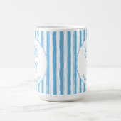 Whimsical Blue White Stripe Preppy Monogram Kaffeetasse (Mittel)