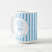 Whimsical Blue White Stripe Preppy Monogram Kaffeetasse (Vorderseite Links)