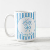 Whimsical Blue White Stripe Preppy Monogram Kaffeetasse (Links)