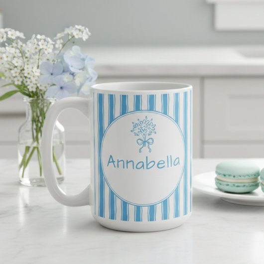 Whimsical Blue White Stripe Preppy Monogram Kaffeetasse