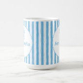 Whimsical Blue White Stripe Preppy Monogram Kaffeetasse (Mittel)