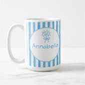 Whimsical Blue White Stripe Preppy Monogram Kaffeetasse (Links)