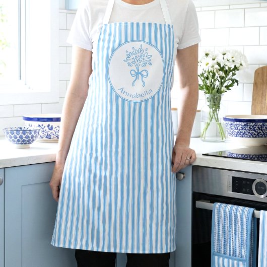 Whimsical Blue White Stripe Preppy Monogram Schürze