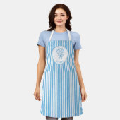 Whimsical Blue White Stripe Preppy Monogram Schürze (Getragen)