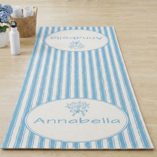 Whimsical Blue White Stripe Preppy Monogram Yogamatte