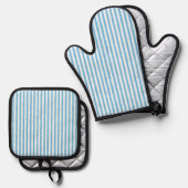 Whimsical Blue White Stripe Preppy Ofenhandschuh & Topflappen-Set (Vorderseite/Rückseite)