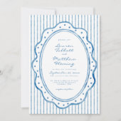 Whimsical Blue White Watercolor Stripe Wedding Einladung (Vorderseite)