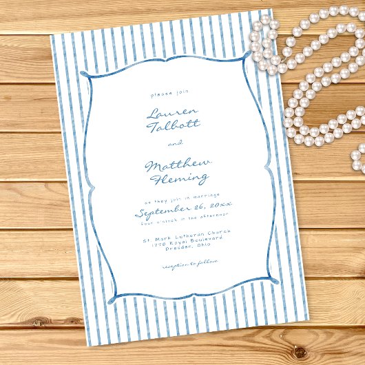 Whimsical Blue White Watercolor Stripe Wedding Einladung