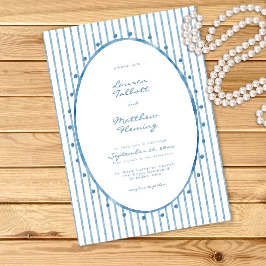 Whimsical Blue White Watercolor Stripe Wedding Einladung