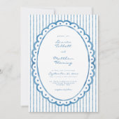 Whimsical Blue White Watercolor Stripe Wedding Einladung (Vorderseite)