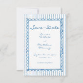 Whimsical Blue White Watercolor Stripe Wedding Save The Date (Vorderseite)
