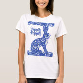 Whimsical Blue Willow Bunny Rabbit Spring T-Shirt (Vorderseite)