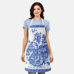 Whimsical Blue Willow Isle of Rabbits Tierspass Schürze