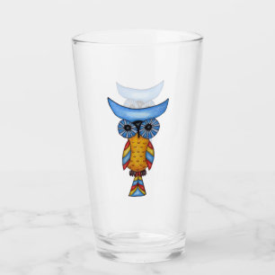 Whimsical Blue Yellow Owl Colorful Feathers Schwan Glas