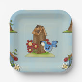 Whimsical Bluebird und Birdhouse Niedlich Spring Pappteller (Vorderseite)