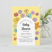 Whimsical Blume Baby Dusche - Peach & Pastel Einladung (Stehend Vorderseite)