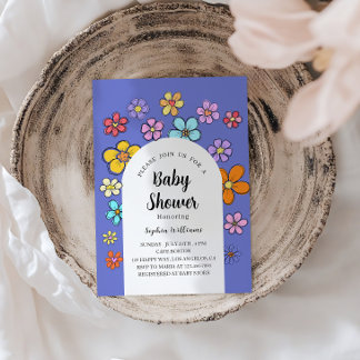 Whimsical Blume Baby Dusche - Peach & Pastel Einladung