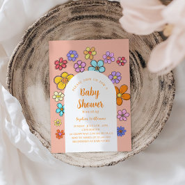 Whimsical Blume Baby Dusche - Peach & Pastel Einladung