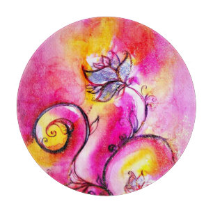 WHIMSICAL BLUME Blaurosa Gelbe Blumenfantasie Schneidebrett