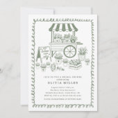 Whimsical Blume Cart Bridal Dusche Einladung (Vorderseite)