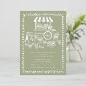 Whimsical Blume Cart Bridal Dusche Einladung (Stehend Vorderseite)