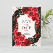 Whimsical Blume Crimson Rote Rosen Hochzeit Save The Date (Stehend Vorderseite)
