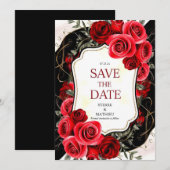 Whimsical Blume Crimson Rote Rosen Hochzeit Save The Date (Vorne/Hinten)