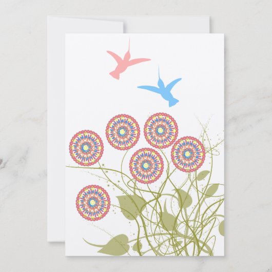 Whimsical Blume & Humming Bird Wedding Einladung (Rückseite)